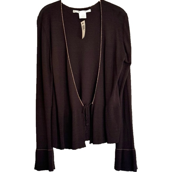 Max Studio Y2K Open Front Flared Bell Sleeve Cardigan Sweater Brown Size M - Picture 1 of 16